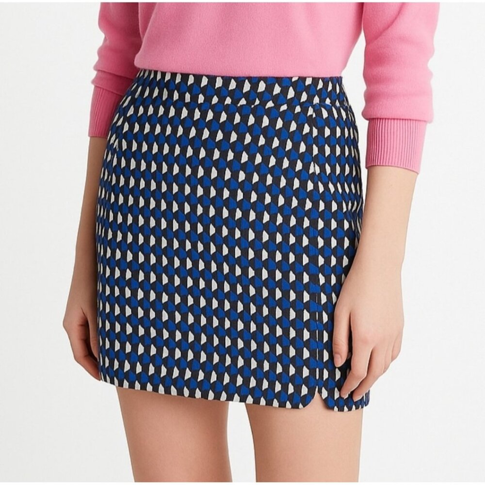 J. Crew Women's Skirt Blue Sz 4 Cotton Tweed Jet Set Geo Print Short Length Mod